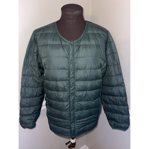 Outdoor Voices SoftShield Liner Down Jacket Unisex Size Medium Green Trails - Picture 2 of 7